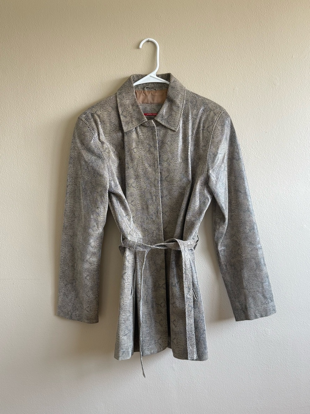 Vintage Leather Snake Skin Print Belted Jacket